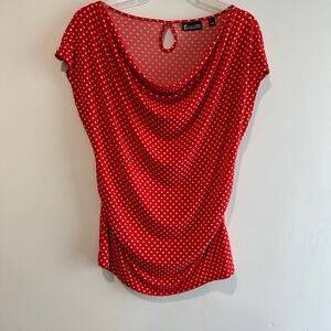 7th Avenue New York & Co Red Polka Dot Top Classic Draped‎ Neck Business Size XL